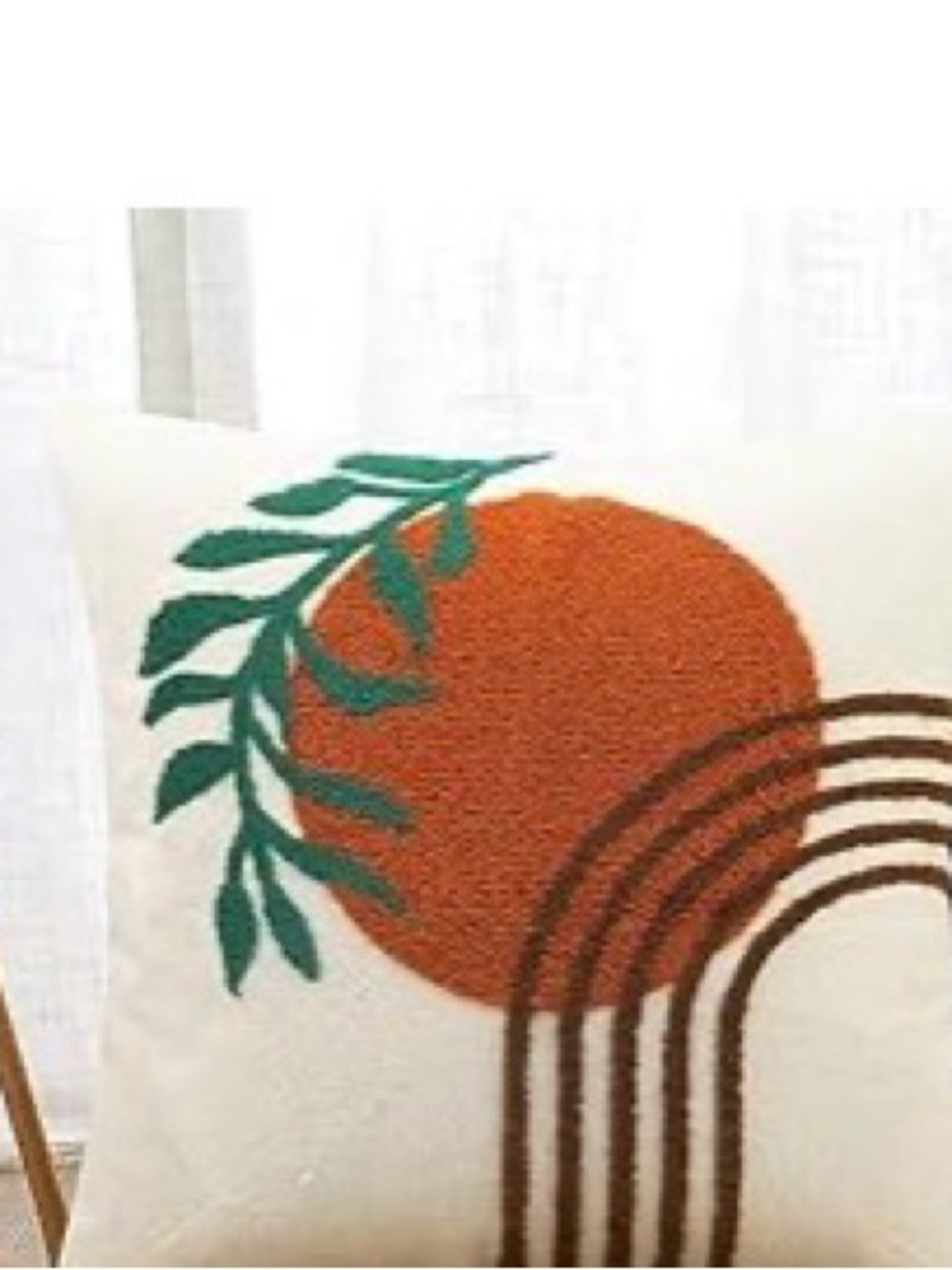 Abstract Orange Sun Decorative Throw Pillow Covers with Green Leaf Set of 2